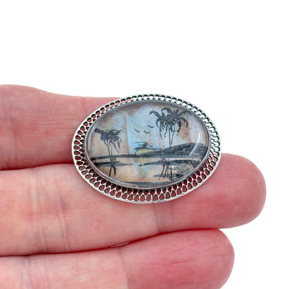 Vintage Thomas L. Mott Sterling Silver 925 Tropical Island Brooch